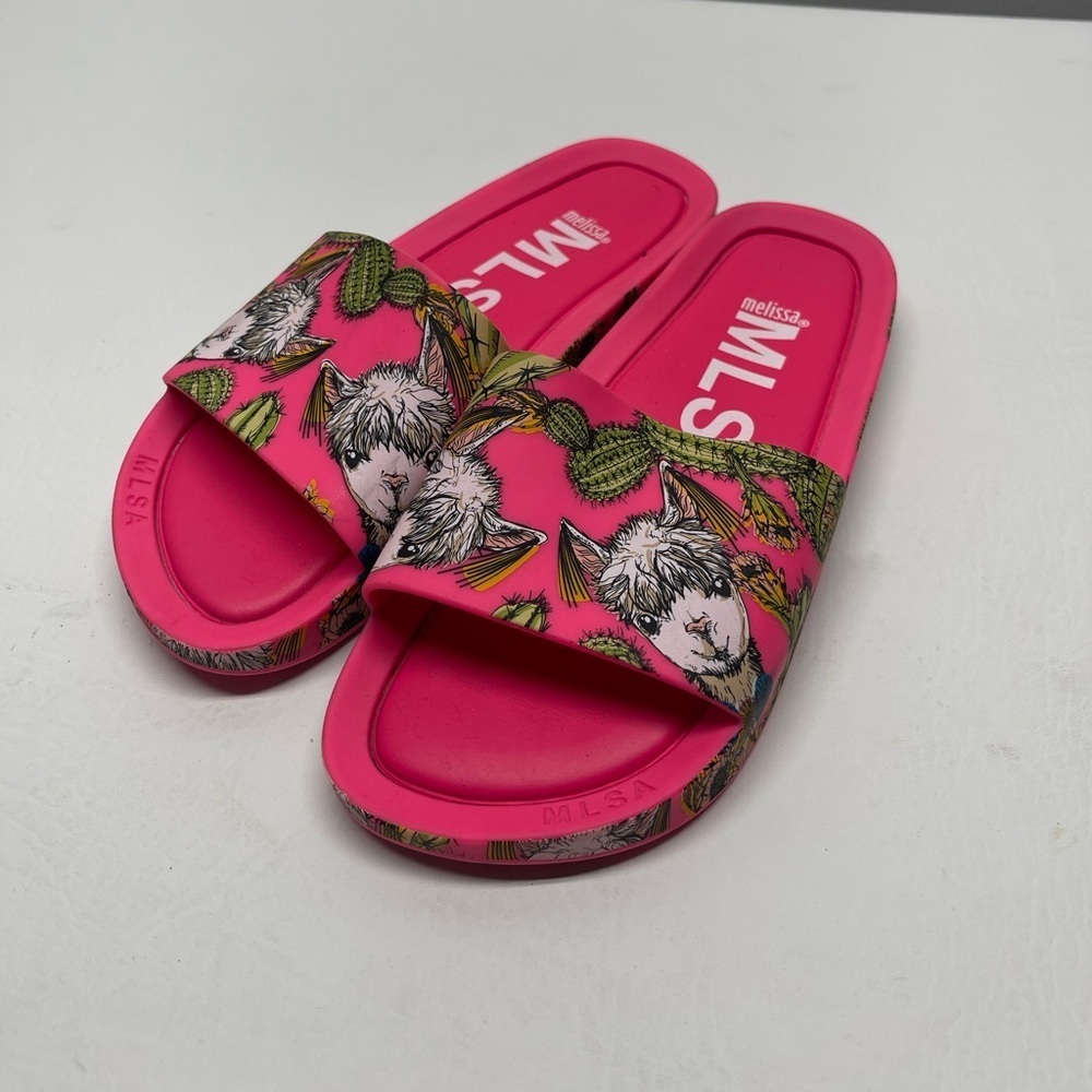 Melissa MLSA slides sandals llama & cactus prints size 6